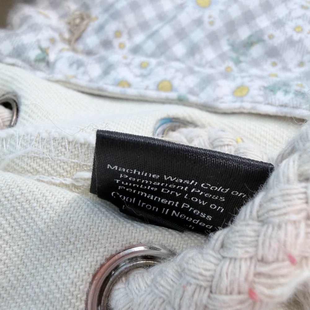 Pol‎ Women's Cream Distressed Denim Rope Lace-Up Sides Jean Vest Size Medium